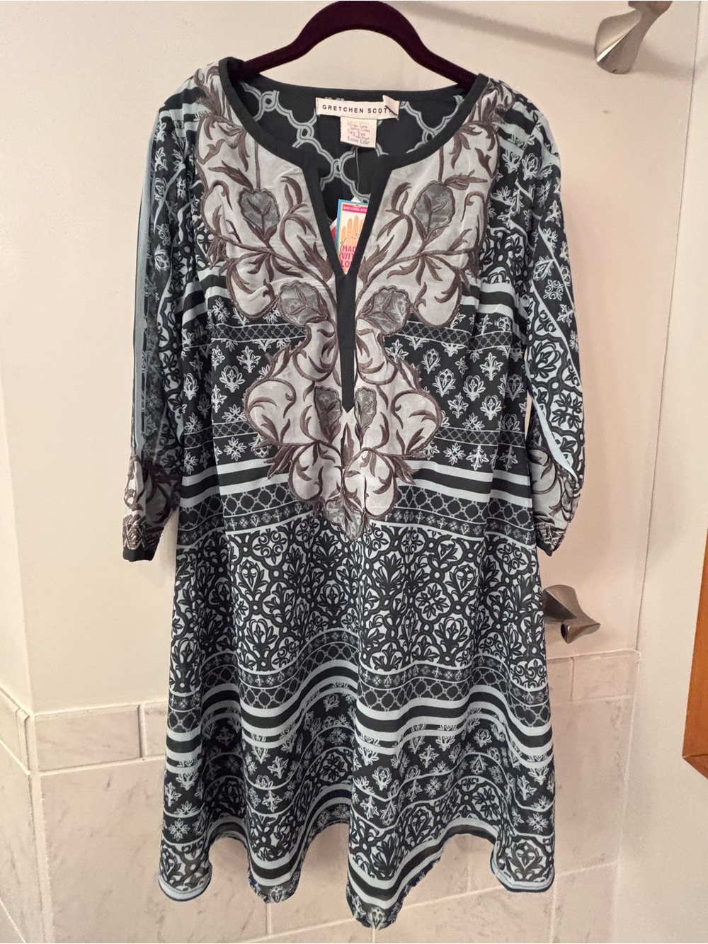 Gretchen Scott Light Blue Gray Embroidered Tunic dress